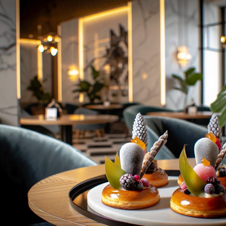 DALL·E 2024-02-14 22.53.04 - Design an image that emulates a professional photographer's work for a stylish cafe, featuring mouth-watering pastries adorned with frozen fruits